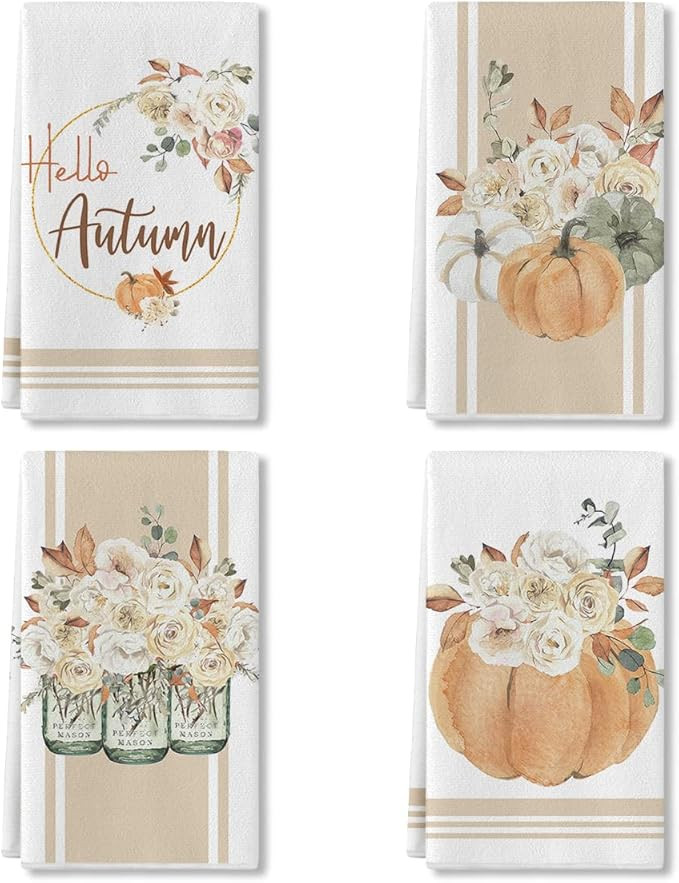 Artoid Mode Fall Pumpkin Flower Vases Kitchen Towels Dish Towels, 18x26 Inch Seasonal Autumn Than... | Amazon (US)