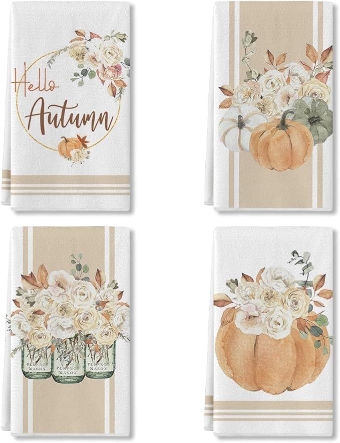 Artoid Mode Fall Pumpkin Flower Vases Kitchen Towels Dish Towels, 18x26 Inch Seasonal Autumn Than... | Amazon (US)