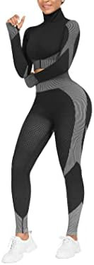 KEEPTO Workout Sets for Women Long Sleeve Zipper Crop Top with Tummy Control High Waist Seamless ... | Amazon (US)