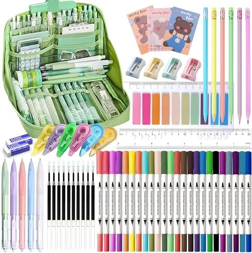 56 PCS Aesthetic School Supplies with Large Pencil Case, 24 Double Brush Marker Pens, 5 Black Ink... | Amazon (US)