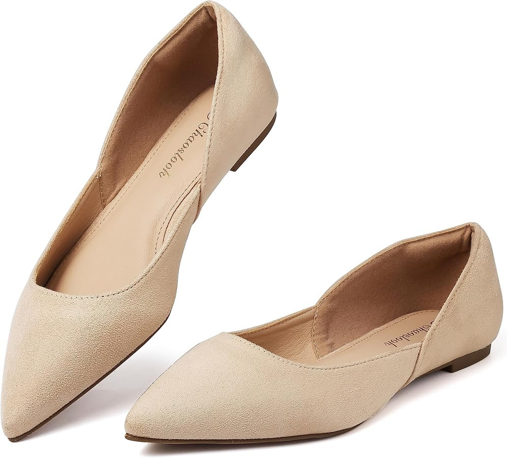 Womens Pointed Toe Black Ballet Flats Comfortable Casual Dress Flats for Women Elegant Memory Foa... | Amazon (US)