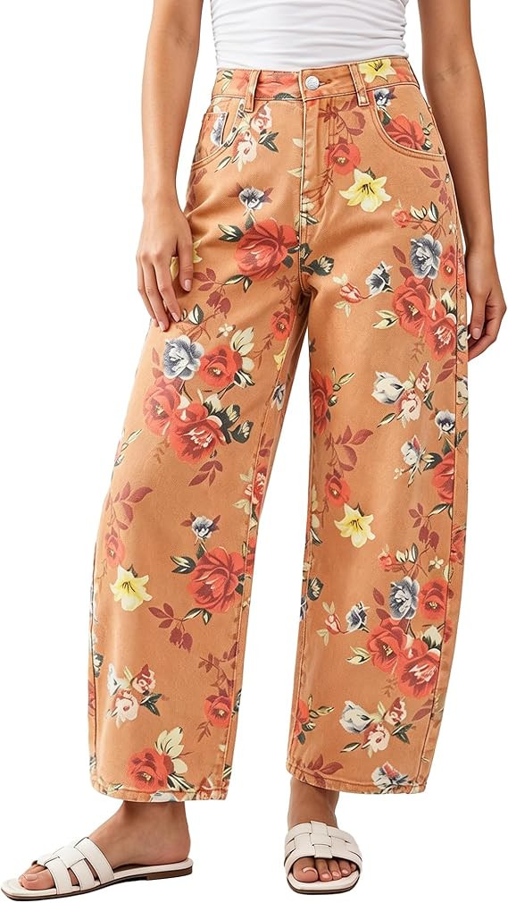 luvamia Barrel Jeans for Women Cropped High Waisted Baggy Colored Floral Printed Women Western Bo... | Amazon (US)