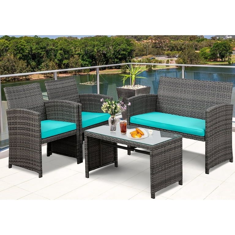 Walsunny 4 Piece Patio Ratten Set Outdoor Furniture Set Wicker Conversation Set with Cushions and... | Walmart (US)
