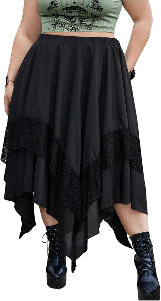 Verdusa Women's Plus Size Goth High Waist Skirts Flowy Lace Layered Long Renaissance Skirt | Amazon (US)