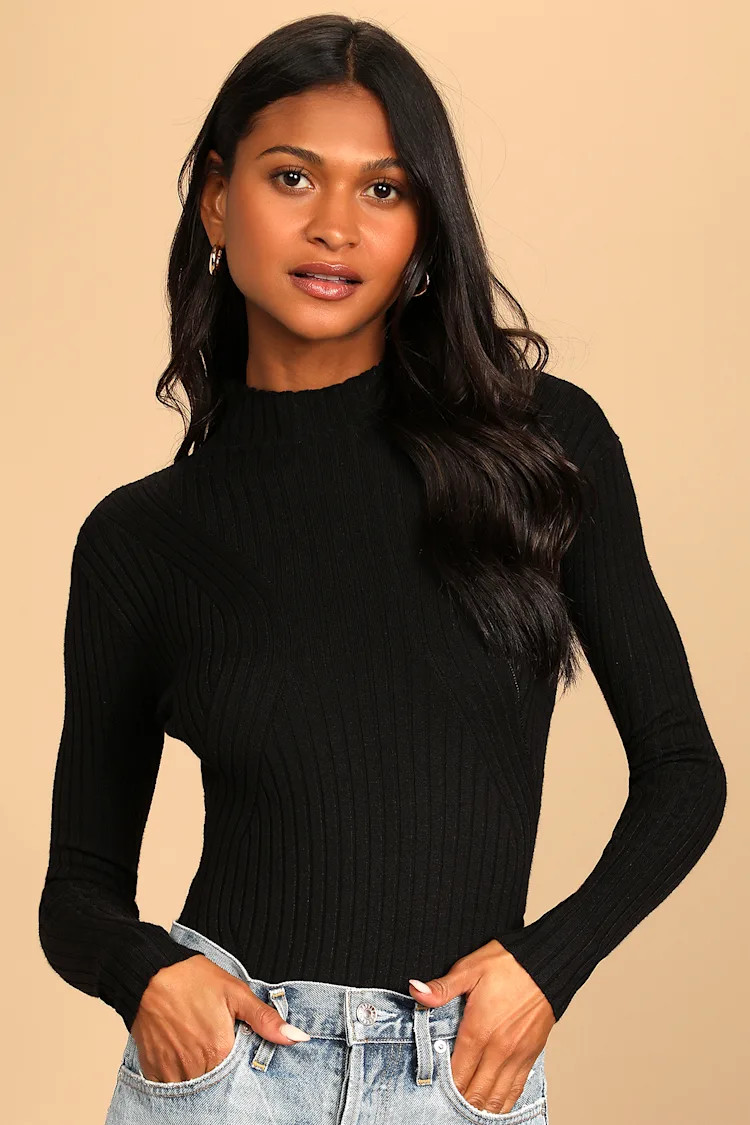 Crawford Black Long Sleeve Mock Neck Bodysuit | Lulus (US)