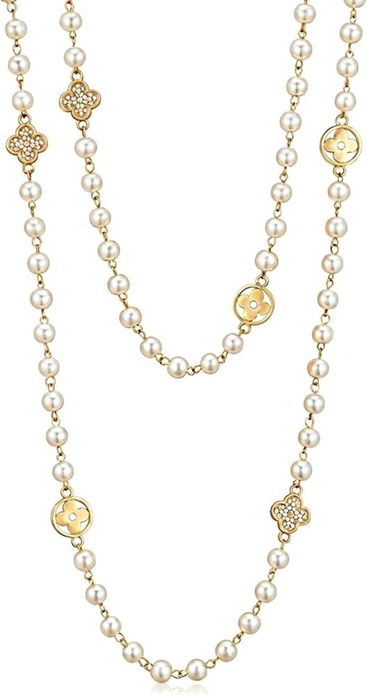 IDOKAWA 8MM Round Simulated Shell Pearl Strand Layered Necklace for Women, Dainty Multiple Strand... | Amazon (US)