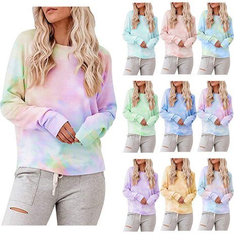 Women's new round neck long sleeve pullover tie-dye sweater top OLRIK 202068 | Walmart (US)