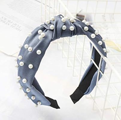Satin Top-knot Pearl Embellished Headband (Satin Blue) | Amazon (US)