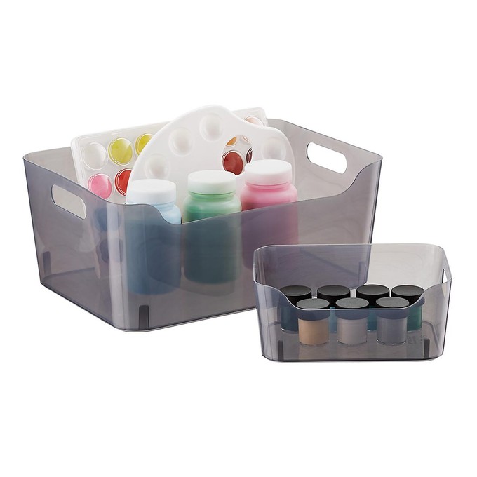 Click for more info about X-Small Plastic Storage Bin w/ Handles Smoke