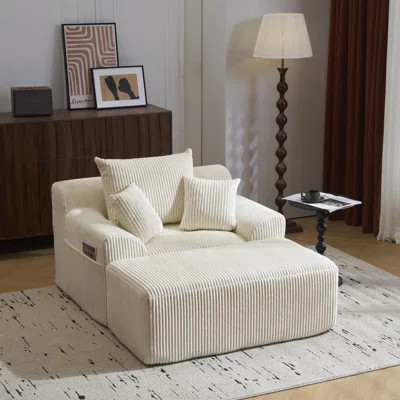 Luxury Corduroy Single Upholstered Chaise Lounge With A Pillow And An Ottoman | Wayfair North America