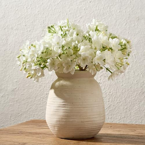 SIDUCAL Ceramic Rustic Farmhouse Vase | 7.3 Inch Pottery Decorative Flower for Home Decor | Sand Glaze Finish Boho Vase for Table, Living Room, Bathroom Decoration, Shelf Decor, Mantel, White | Amazon (US)