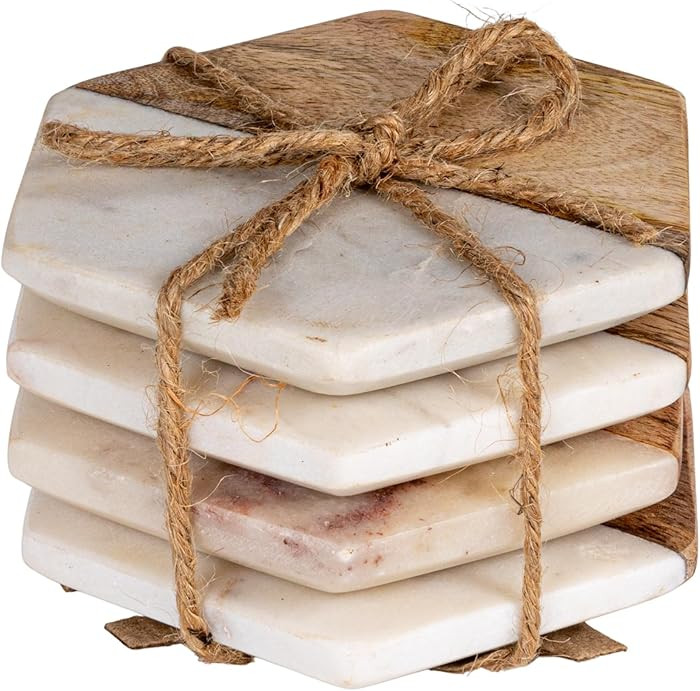 Creative Co-op Marble & Mango Wood Hexagon Coasters (Set of 4 Pieces) | Amazon (CA)