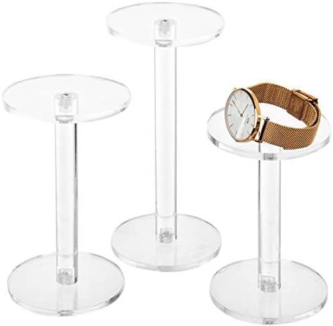 MyGift Set of 3 Clear Round Acrylic Jewelry/Watch Display Pedestal Riser Stands | Amazon (US)