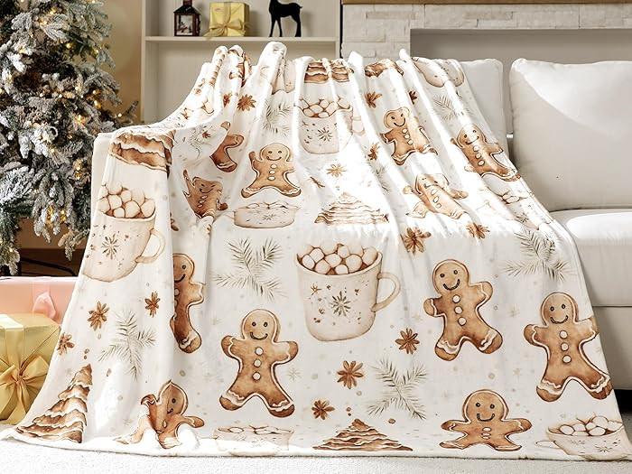 Gingerbread Man Christmas Throw Blanket for Adults 50 x 60 Inch Holiday Tree and Cookie Theme Fla... | Amazon (US)