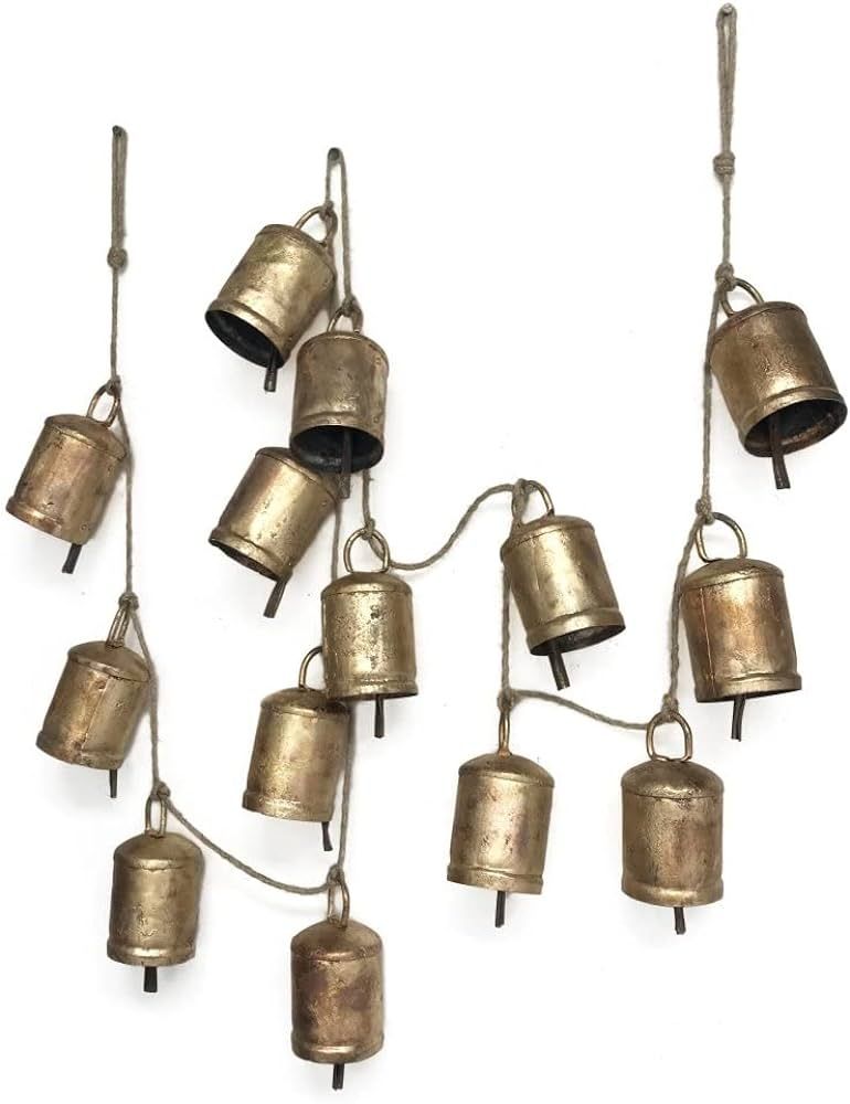 Rustic Decorative Bell Garland on Jute String Rope with Antique Vintage Gold Finish 90" L | Amazon (US)