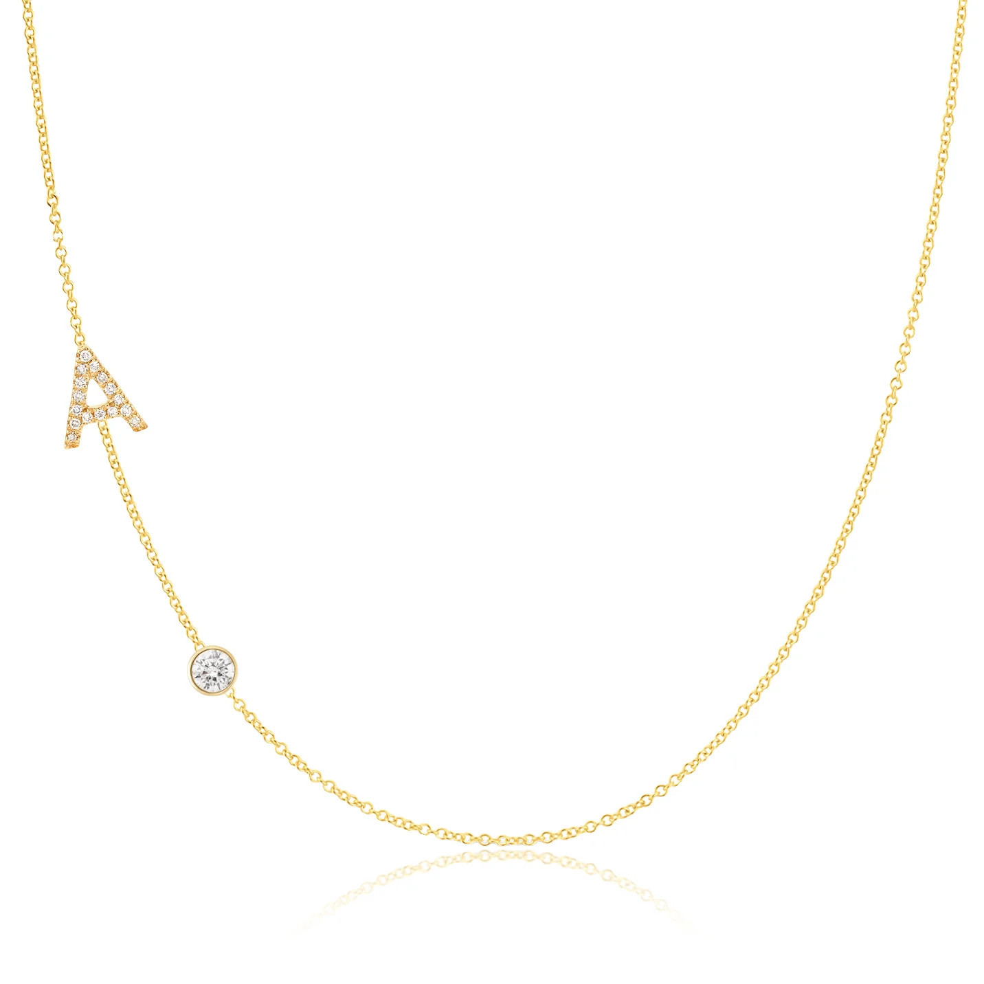 Pavé Monogram Necklace with Diamond Yellow Gold | Maya Brenner