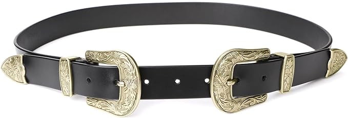 JASGOOD Women Leather Belts Ladies Vintage Western Design Black Waist Belt for Pants Dresses | Amazon (US)