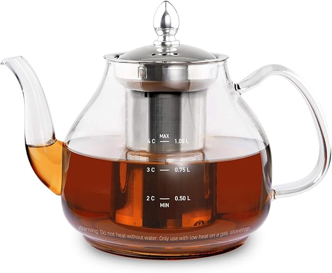 COSORI Glass Teapot Stovetop Safe Gooseneck Kettle with Removable Stainless Steel Infuser Scale L... | Amazon (US)