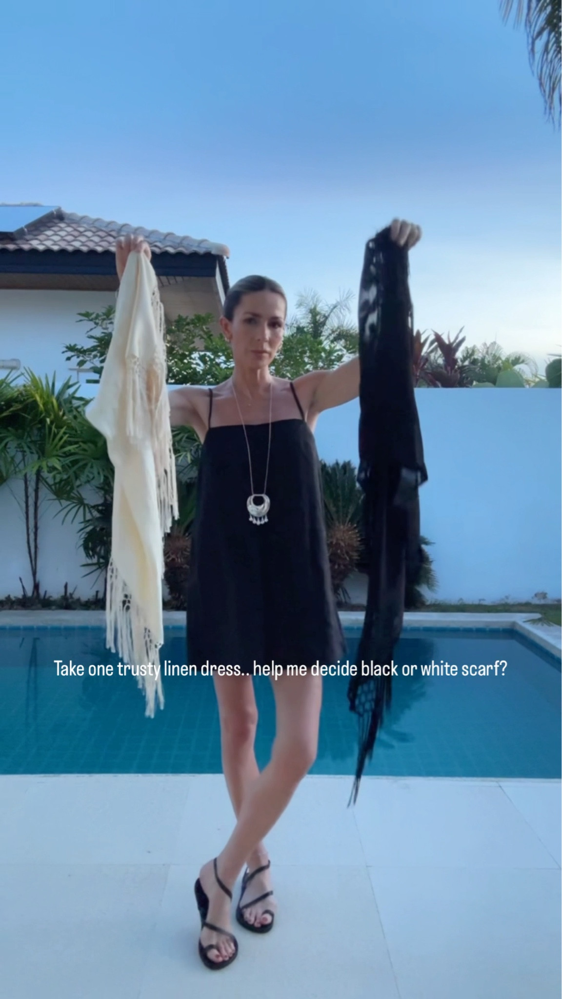 This black linen dress has seen me through many a hot Summer day and a quite a few holidays now. Tonight… black or white scarf? 

A simple little addition that quickly updates it. 

Wearing with my giant raffia tote - actually the only bag I’ve brought with me this trip it just works with everything. 



#LTKsummer #LTKuk #LTKeurope