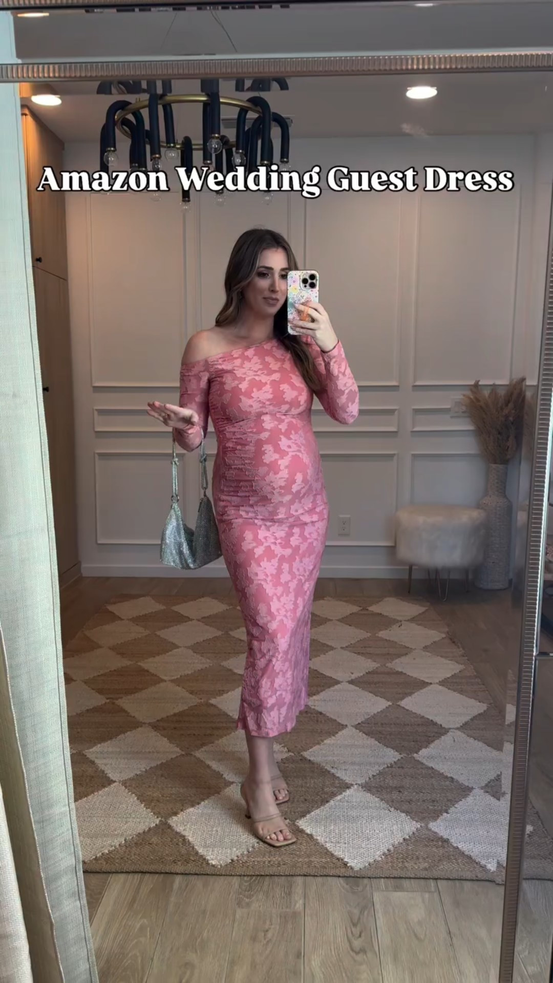 This dress though!!! It comes in a handful of colors, has ruching (making it super flattering and also perfect if you’re expecting), and tons of stretch!! It’s affordable and perfect for weddings, date night, and Valentine’s Day. Comment SHOP & I’ll send you the link!!