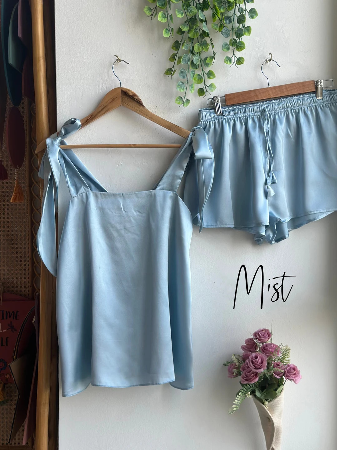 All Shades of Blue Silk Tie Knot Tank Top Style Pj Sets | Unlimited Customization: Color/design/s... | Etsy (US)