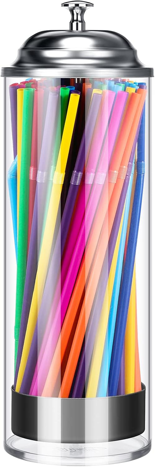 Patelai 10.6 Inch Clear Plastic Straw Dispenser and 100 Pcs Drinking Straw Organizer Container wi... | Amazon (US)