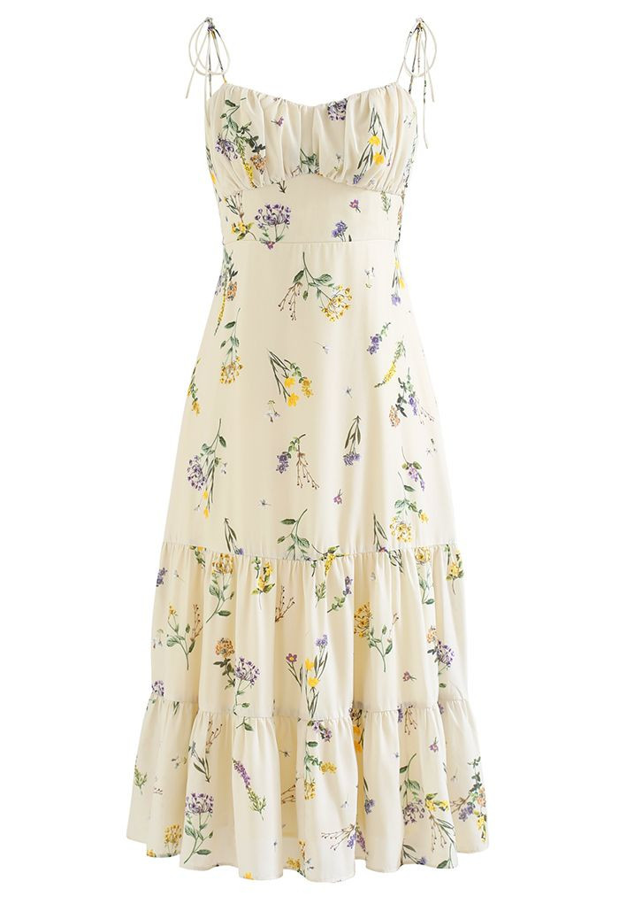 Wild Flowers Printed Tie-Strap Cami Midi Dress | Chicwish