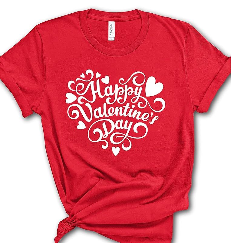 Amazon.com: Happy Valentine’s Day Heart T-Shirt, Couple Shirts For Valentine, Graphic Short Sleeve S | Amazon (US)