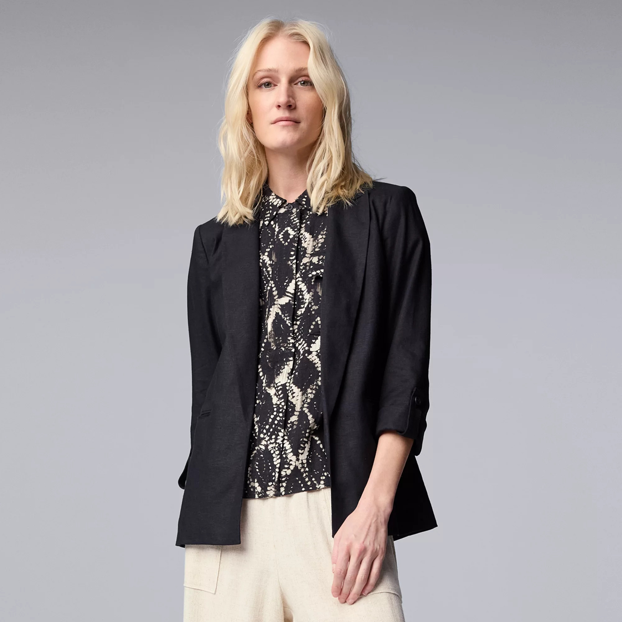 Women's Simply Vera Vera Wang Linen Roll Tab Blazer | Kohl's