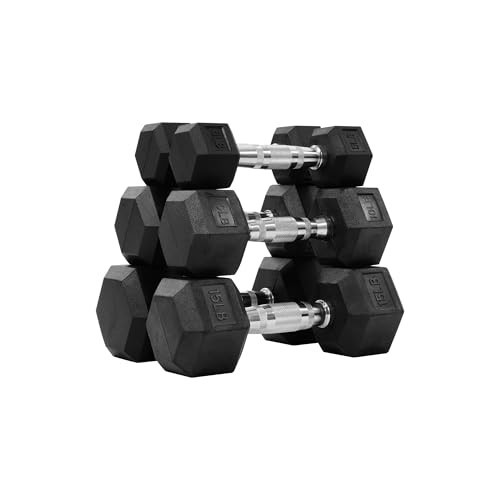 Fitvids Hex Dumbbells Rubber Coated Hand Weights Set for Exercises and Fitness â€“ Strength Building & Full Body Workout â€“ 5-15LB Pair - Black | Amazon (US)
