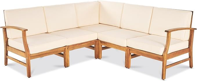 GDF Studio Capri Outdoor 5 Piece Chat Set with Cream Water Resistant Cushions (No Coffee Table) | Amazon (US)
