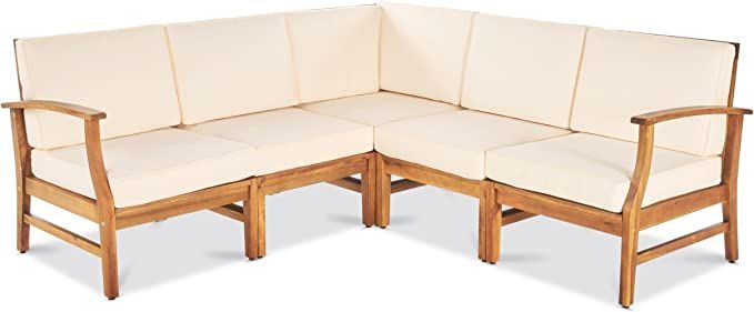 GDF Studio Capri Outdoor 5 Piece Chat Set with Cream Water Resistant Cushions (No Coffee Table) | Amazon (US)