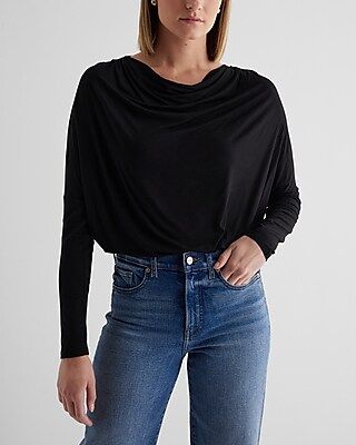 Supersoft Draped Cowl Neck Long Sleeve Tee | Express