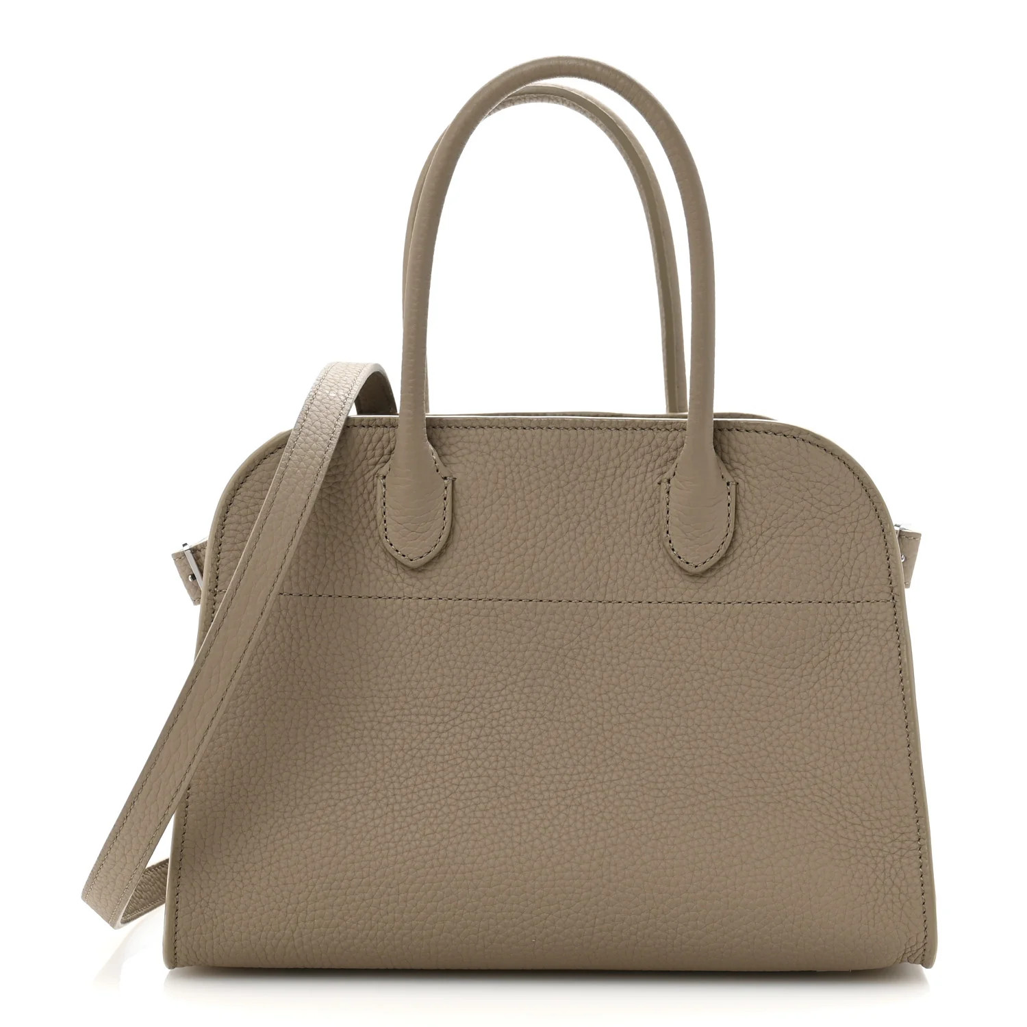 The Row Grained Calfskin Soft Margaux 10 Bag Dark Taupe | FASHIONPHILE (US)