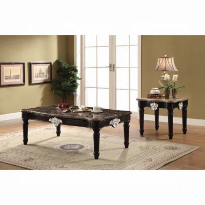 Ernestine Rectangular Leg Coffee Table, Marble Top & Black Finish | Wayfair North America