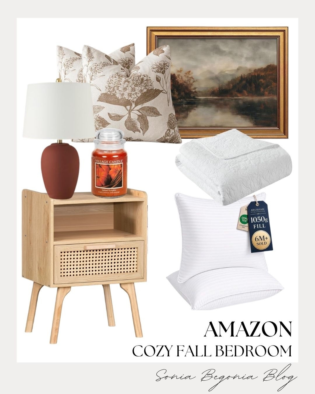 Cozy autumn bedroom refresh! 🍂

I styled this warm fall sanctuary featuring a cane nightstand, rust table lamp, floral pillows, and a rustic landscape canvas print.

Finished with plush white bedding, hotel-quality pillows, and a spiced pumpkin candle for the ultimate fall vibe. 🕯️✨

#AmazonHome #FallDecor #CozyBedroom #LTKhome #AutumnAesthetic #BedroomInspo #HomeDecorFinds #AmazonFinds

#LTKSeasonal #LTKHome