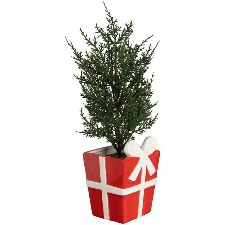 Pine Tree with Red and White Present Base Tabletop Decor, 17 in, by Holiday Time - Walmart.com | Walmart (US)