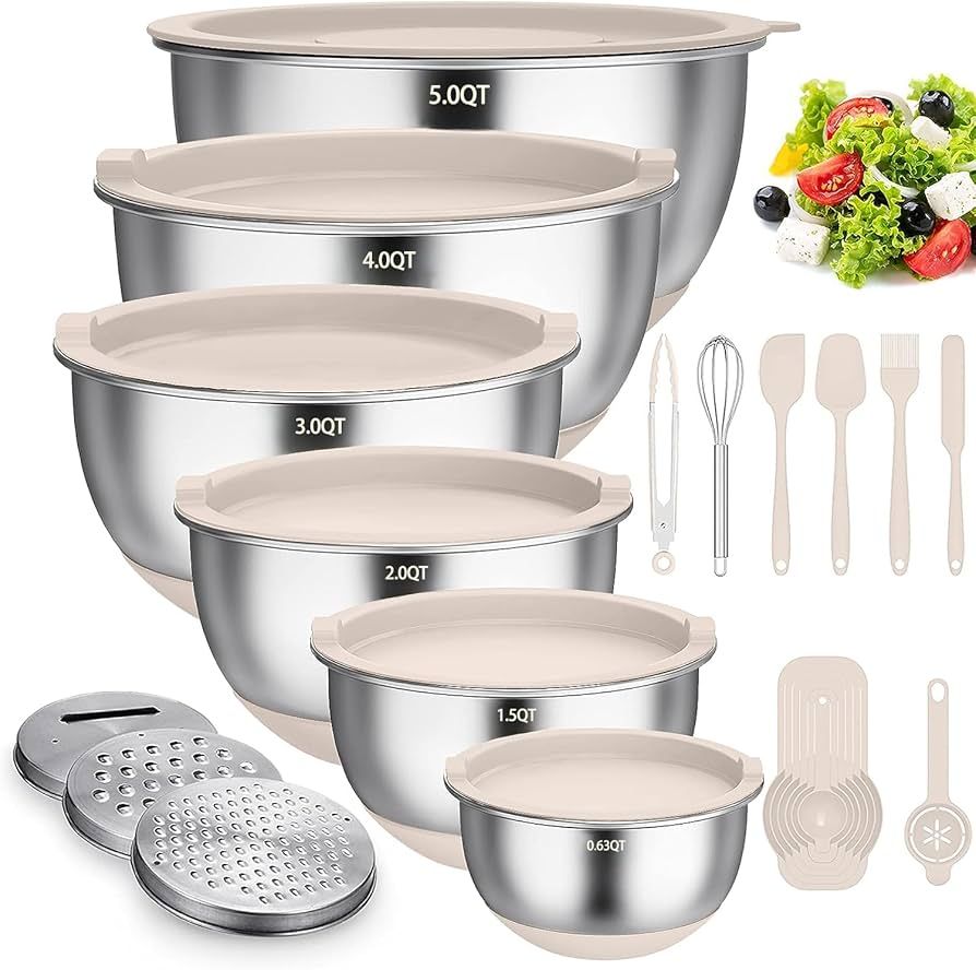 Terlulu Rührschüssel 6er Set, Edelstahl Schüssel Salatschüssel Set mit Deckel & Silikonboden,... | Amazon (DE)