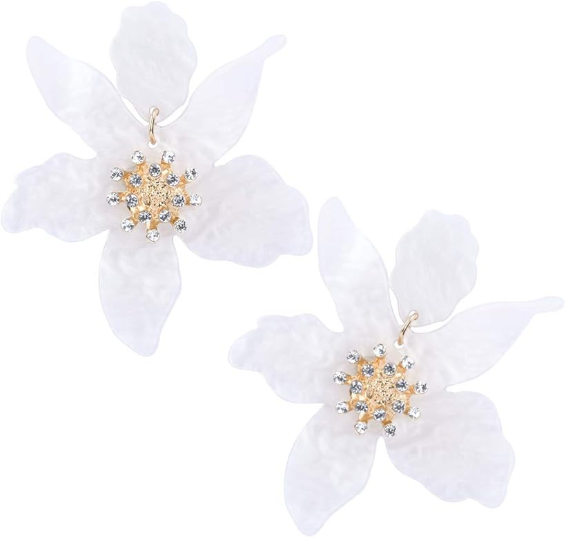 RESIN ACRYLIC FLOWER DANGLE EARRINGS - Exaggerated European And American Style Big Flower Earring... | Amazon (US)