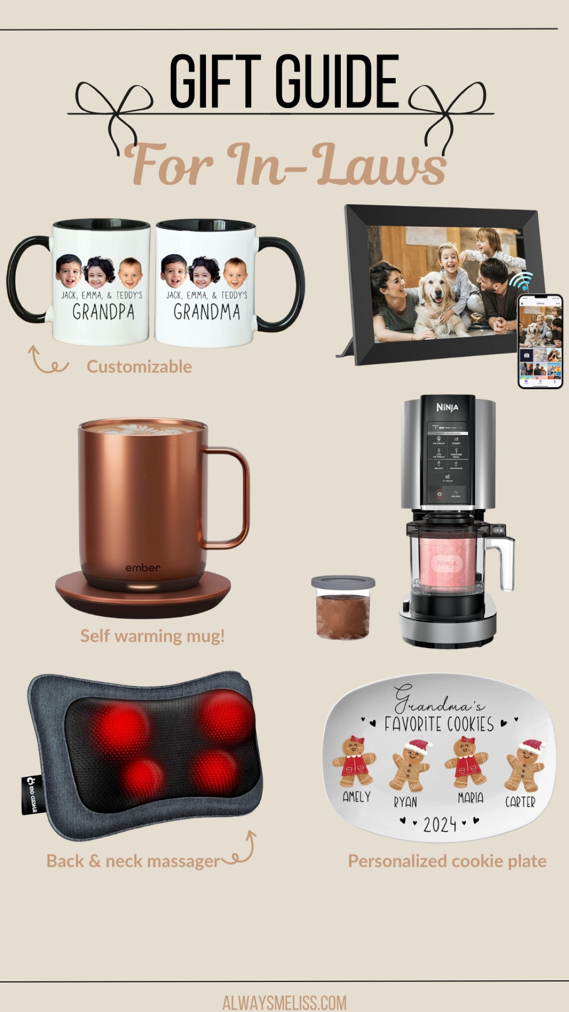 Gift ideas for parents/in laws! So many fun and unique finds. Love the cookie plate and customizable mugs!

Etsy
Amazon
Gifts for grandparents 

#LTKHoliday #LTKSeasonal #LTKGiftGuide