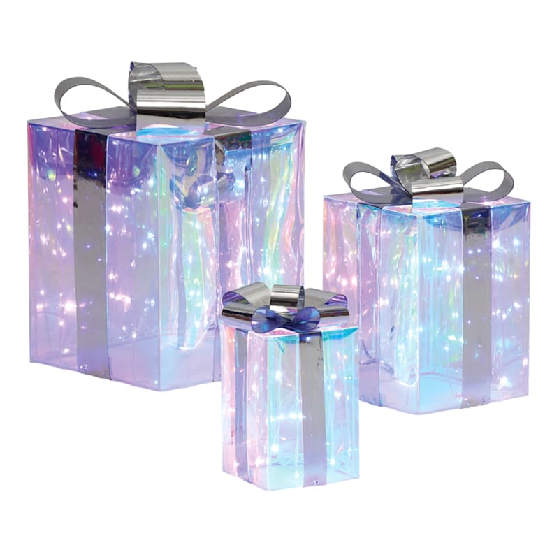 Set of 3 Pre-Lit LED Prismatic Polygon Gift Boxes | At Home
