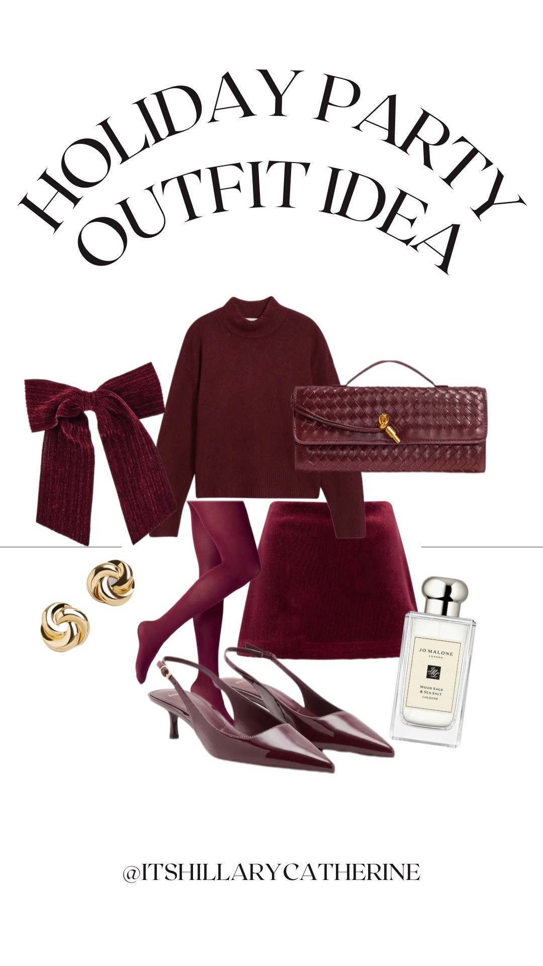 Burgundy holiday outfit idea, sling back burgundy heels, gold knot earrings, express velvet skirt, Christmas party, burgundy hair bow, Jo Malone perfume

#LTKParties #LTKHoliday #LTKSeasonal