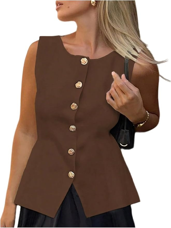 GORGLITTER Women's Sleeveless Knit Sweater Vest Top Tredny Dressy Button Up Business Casual Cardi... | Amazon (US)