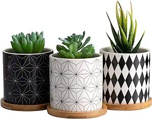 Dsben 3.2 Inch Succulent Plant Pots, Small Modern Flower Ceramic Planter Indoor with Bamboo Tray ... | Amazon (US)