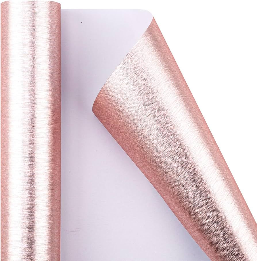 Flyhill Mini Metallic Wrapping Paper Roll-17inch*198inch（23.4sq.ft.ttl - Brush Rose Gold Gift W... | Amazon (US)