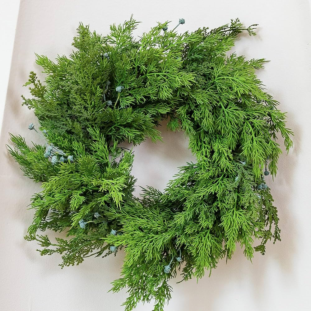 20" Cedar Wreath with Blue Berry Christmas Wreath for Front Door for Windows Mantle Porches Walls... | Amazon (US)