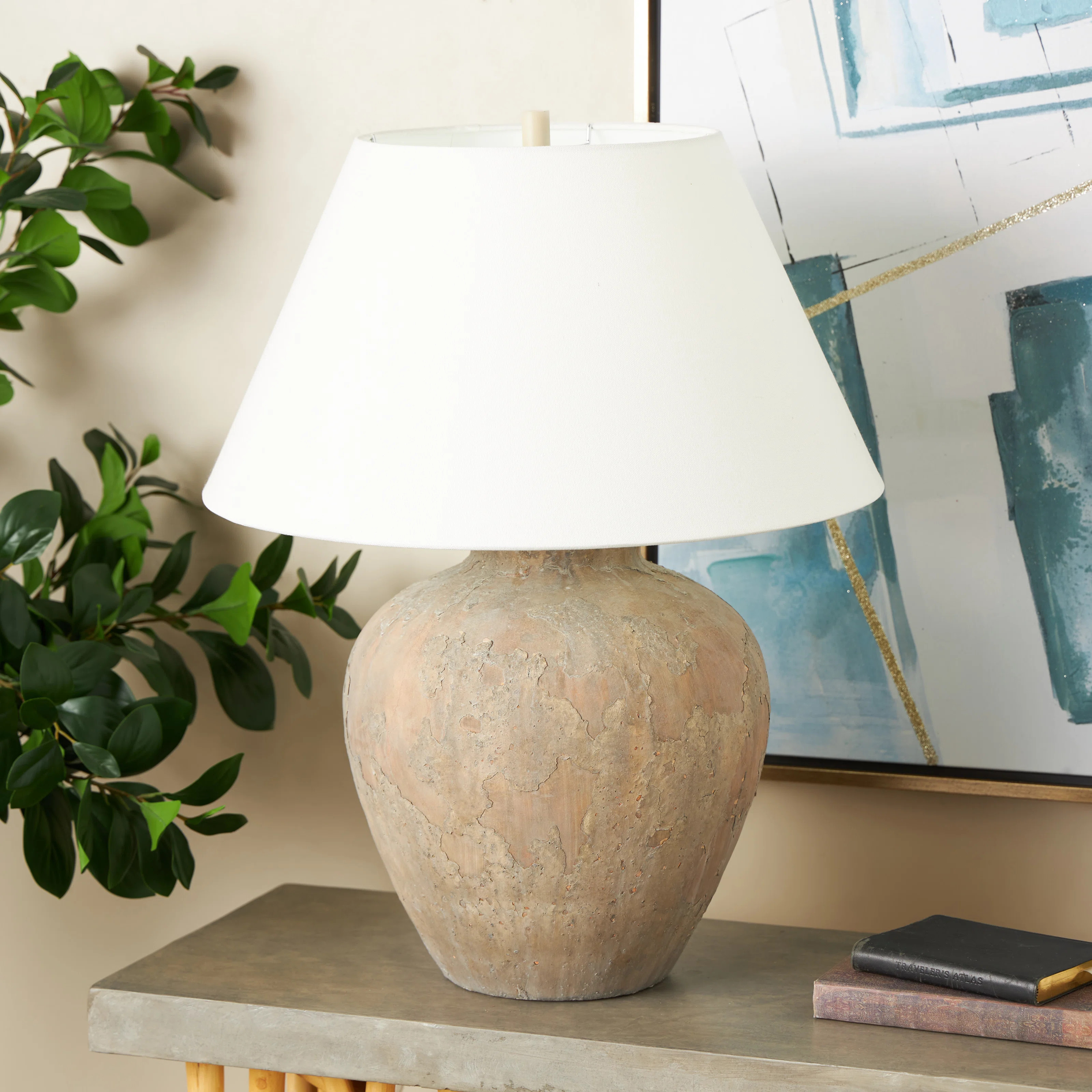 Ceramic Antique Style Pot Room Table Lamp With White Drum Shade | Wayfair North America