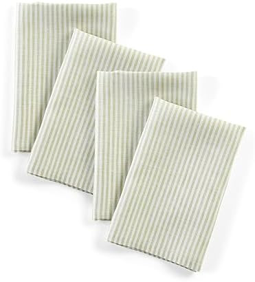 Solino Home 100% Pure Linen Napkins Set of 4 - Narrow Stripe Sage and White Cloth Dinner Napkins ... | Amazon (US)