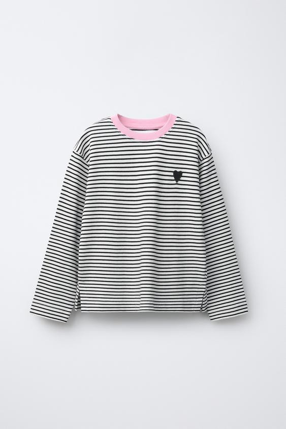 STRIPED EMBROIDERED HEART T-SHIRT | Zara US