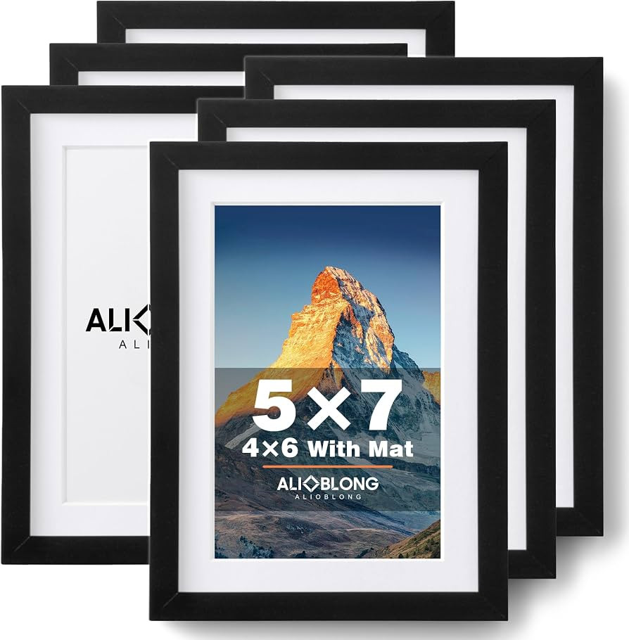 5x7 Picture Frame Set of 6,Black Photo Frame for 4x6 With Mat or 5x7 Without Mat,Thin Border Fram... | Amazon (US)
